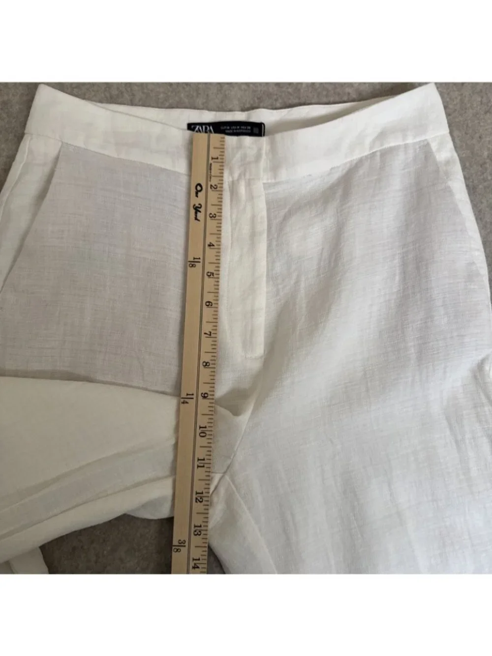 Zara High Waist Linen Flare Pants Womens M White Coastal New